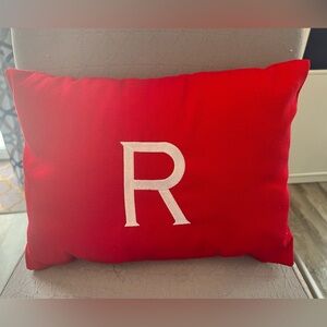 Red Monogram Throw Pillow with White Lettering